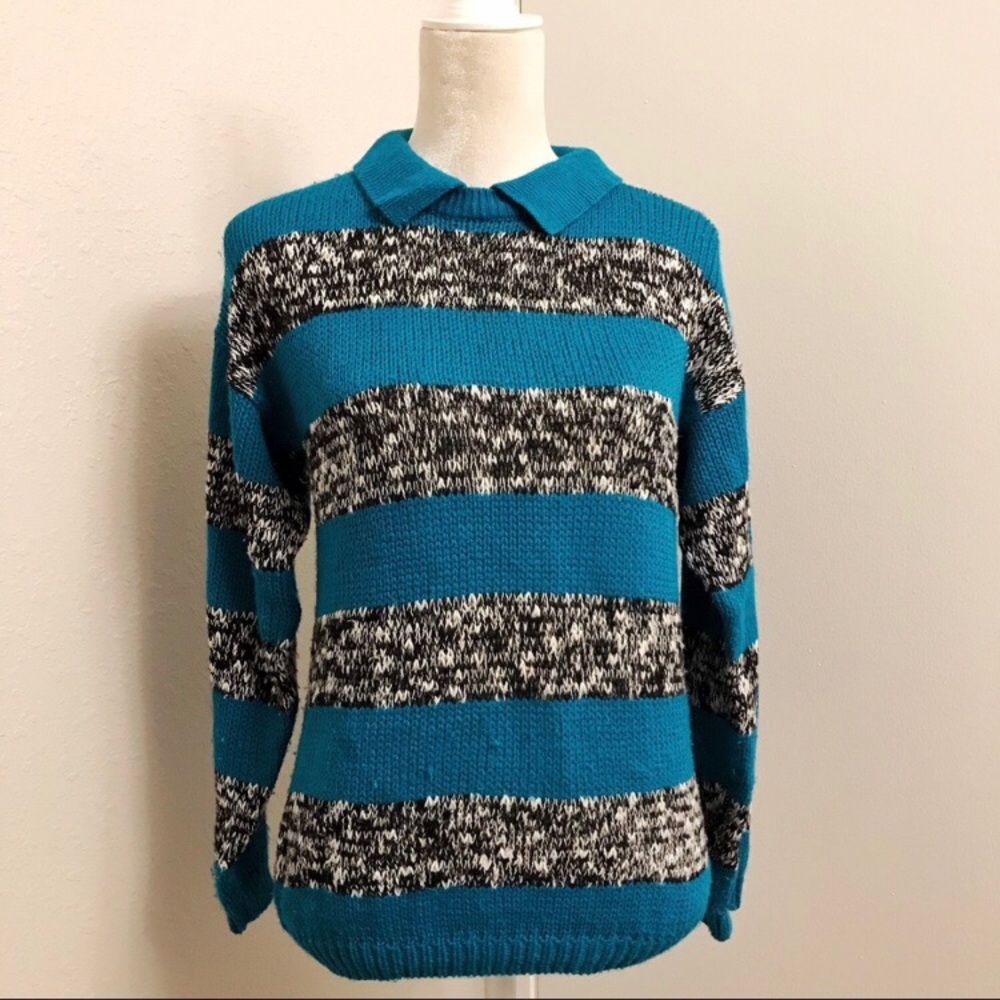 Vintage Rugby Stripe Crew Neck Knit Sweater